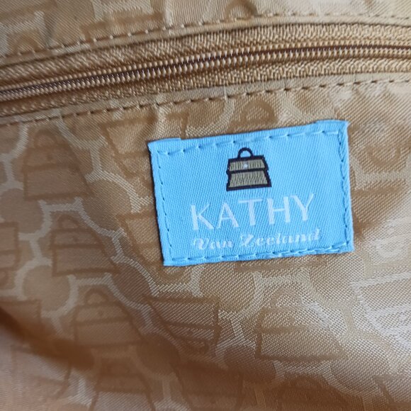 Kathy Van Zeeland Gold Tone Shoulder Bag Faux Suede Metallic Trim - Picture 15 of 16